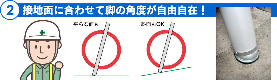 接地面に合わせて脚の角度が自由自在！
